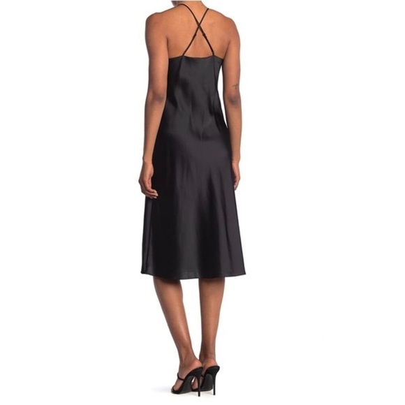 Good American Dress Satin Chemise Midi with Lace-Up Detail Chic Black Large - Picture 4 of 13